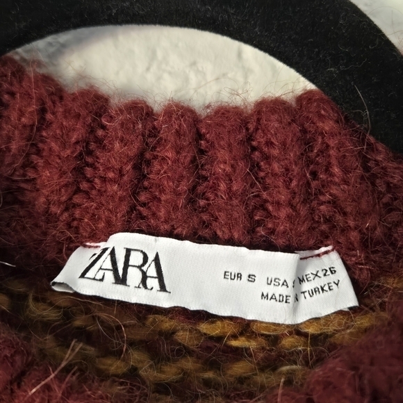 Zara‎ S Desert Stripe Crew Neck Puff Sleeve Pullover Open Knit Sweater - Picture 6 of 6